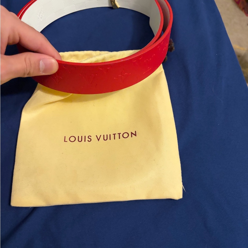 Louis Vuitton Red Monogram Belt with Gold LV Buckle - Picture 2 of 12